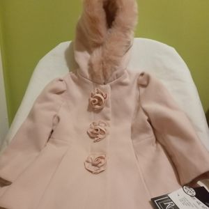 Rothschild Pink Hooded Rosette Coat, Size- 18M
